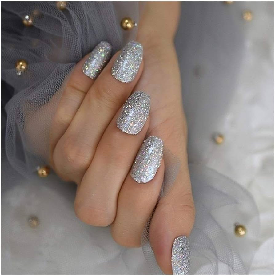 Silver nail art false nails