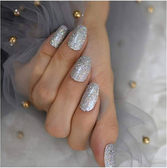 Silver nail art false nails