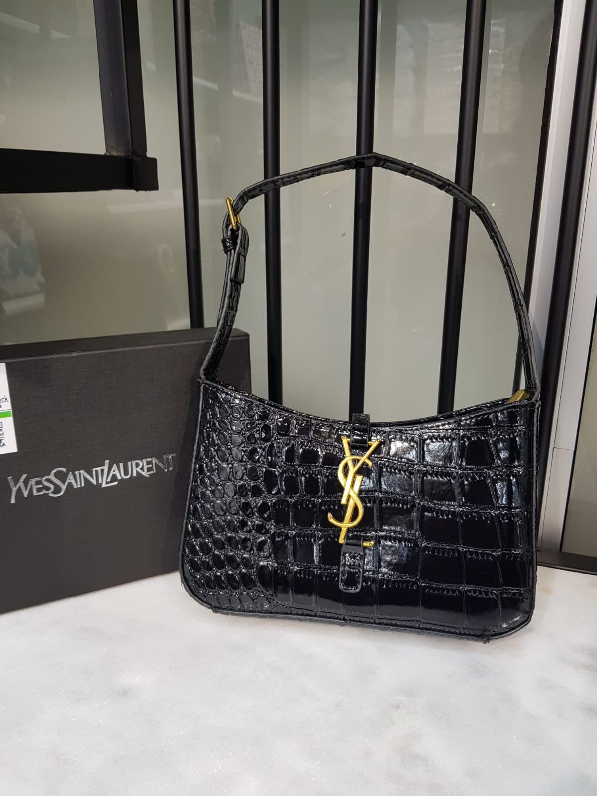 YSL LE 5 À 7 in Crocodile-Embossed Hobo Bag