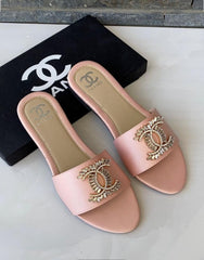 Chanel Embellished Logo Sandals