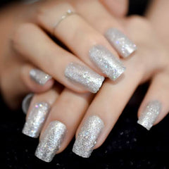 Silver nail art false nails