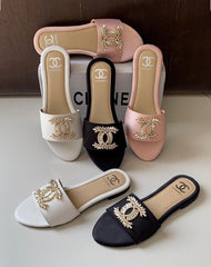 Chanel Embellished Logo Sandals