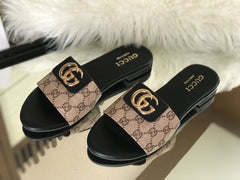 Gucci Leather Crafted Canvas Slippers