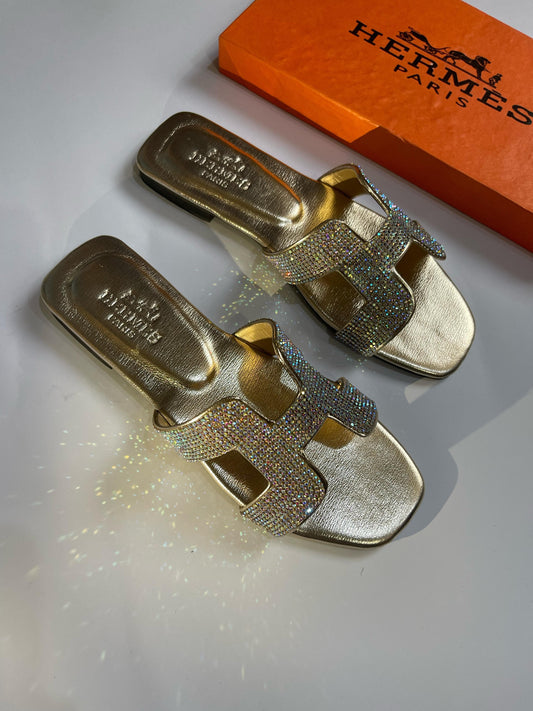 Hermes Golden Embellished Sandals