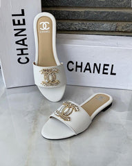 Chanel Embellished Logo Sandals