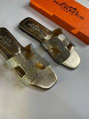 Hermes Golden Embellished Sandals