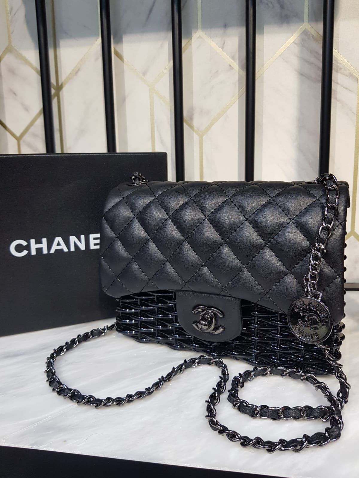 CHANEL Woven Metal Quilted Small Flap Bag