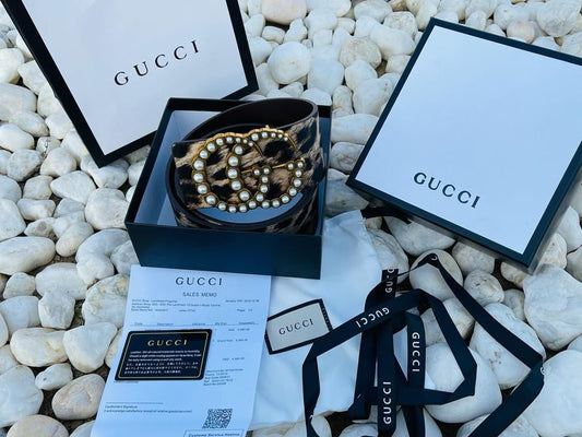 Gucci Leopard Pearl Dress Belt