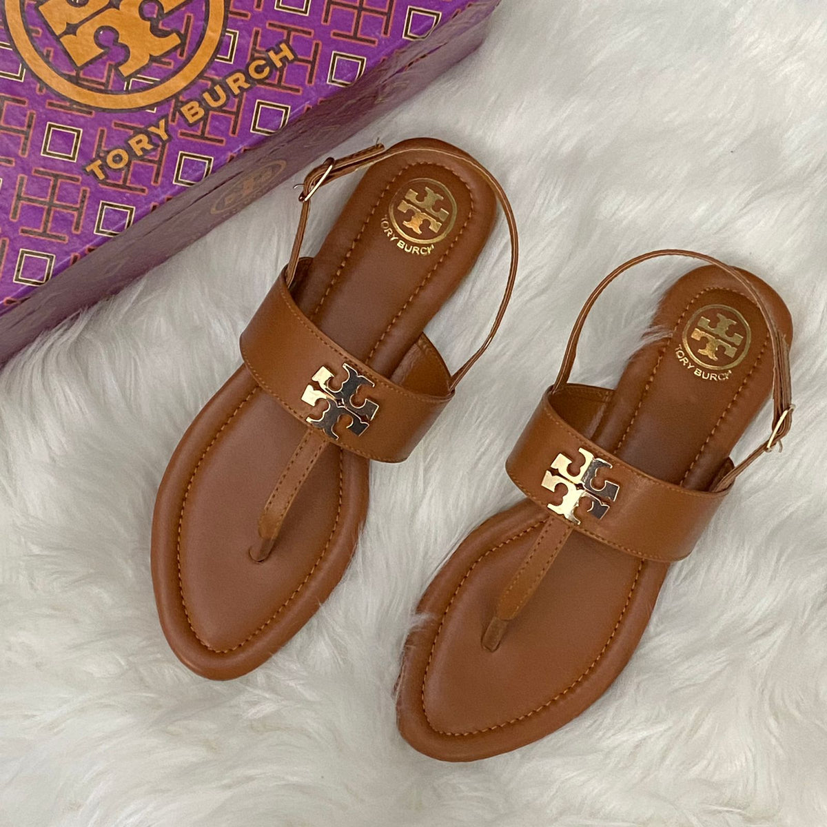 Tory Burch T Strap Leather Sandals